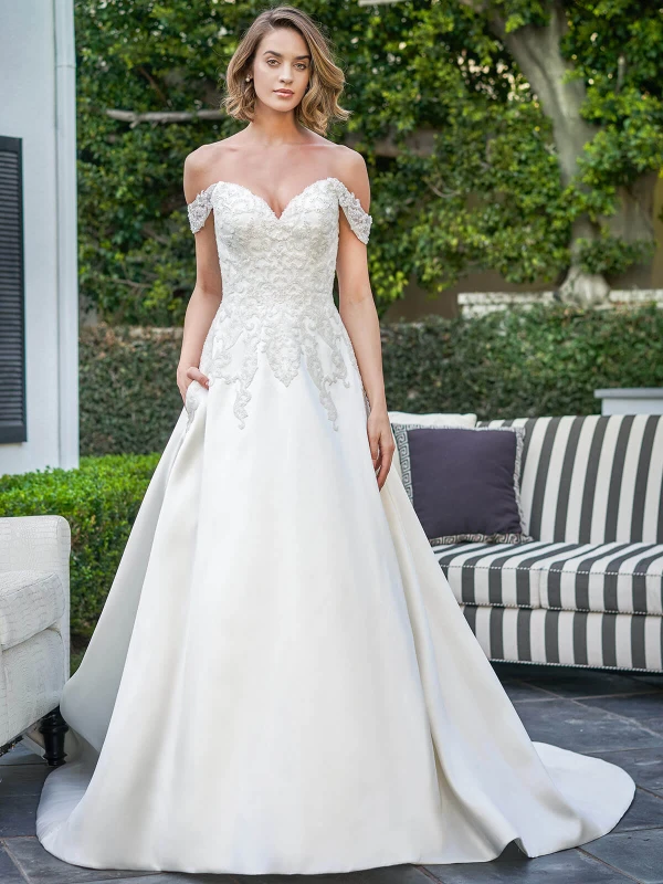 Front view Jasmine Bridal F221069 A-line Diamond Mikado wedding dress