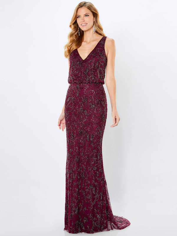 Front view of Montage 221966 wine hand-beaded tulle mother of the groom dress