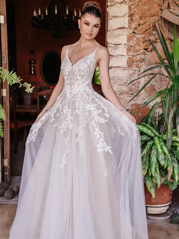Front view of Allure Bridals 9951 sparkling lace A-line wedding dress