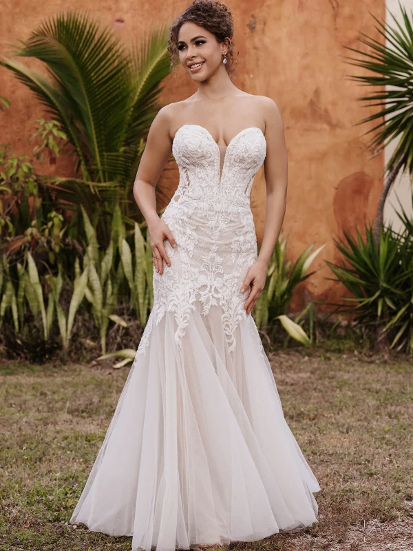 Front view of Allure Bridals 9953 beaded fit and flare wedding dress