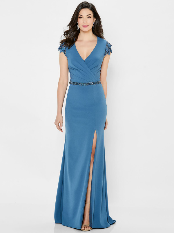 Front view of Montage 122902 dusk stretch crepe mother of the bride dress