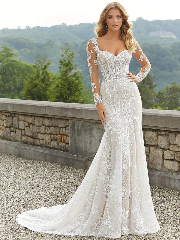 Front view Morilee Dauphine 2401 sweetheart wedding dress with detachable sleeves