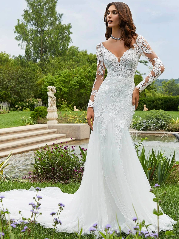 Front view of Morilee Dakota 5944 Venice lace wedding dress