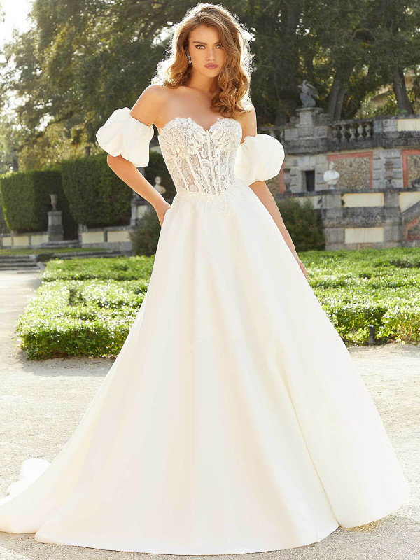 Front view Morilee Fernandina 2471 A-line satin wedding dress