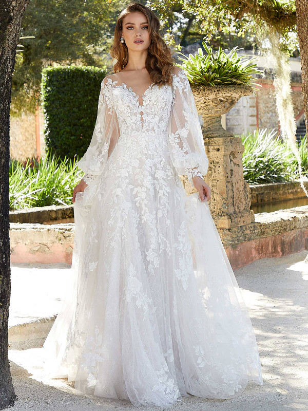 Front view Morilee Fleur 2477 bishop sleeve wedding dress