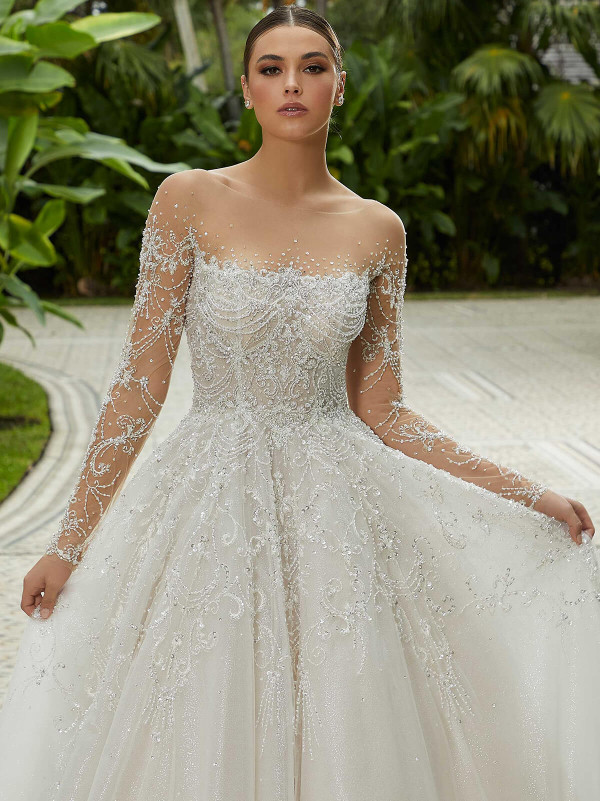 Front view Morilee Fantasia 2486 metallic embroidery ball gown wedding dress