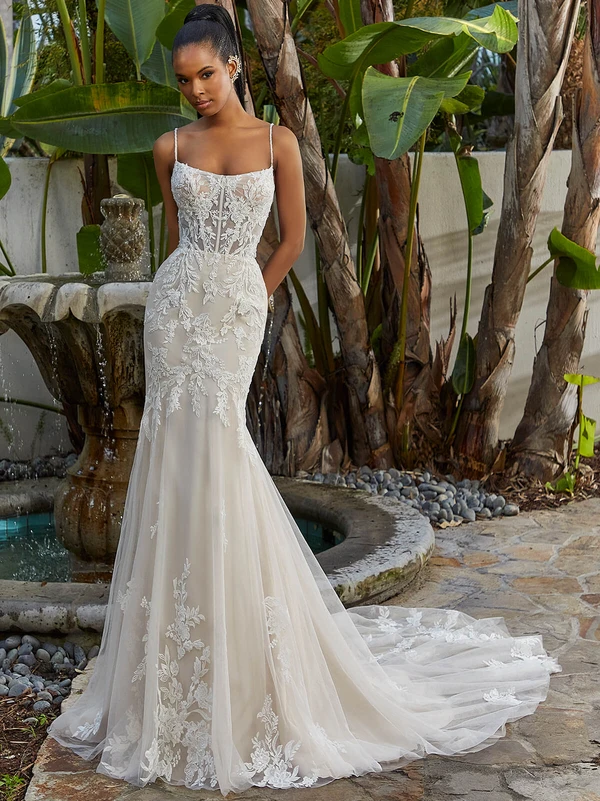 Front view Morilee Miley 2534 crystal beaded fit and flare wedding dress