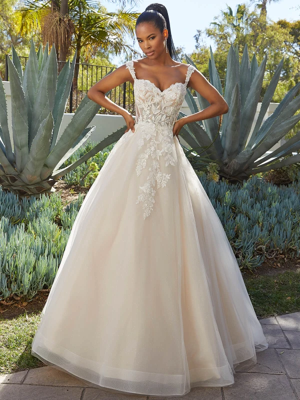 Front view of Morilee Micaela 2554 3D floral A-line wedding dress