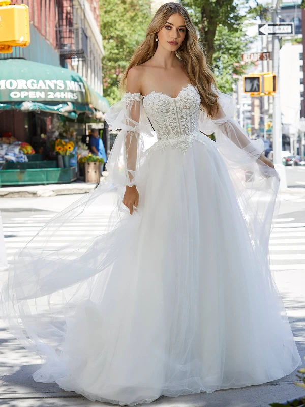 Front view of Morilee Janet 4103 tulle A-line wedding dress