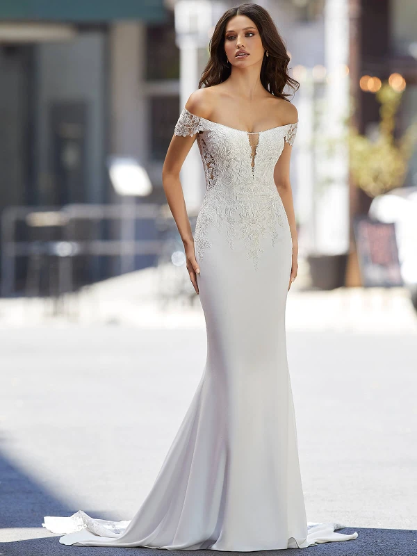 Front view of Morilee Jewel 4104 fit and flare wedding dress