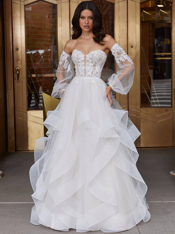 Front view of Morilee Jubilee 4117 flounced tulle ball gown wedding dress