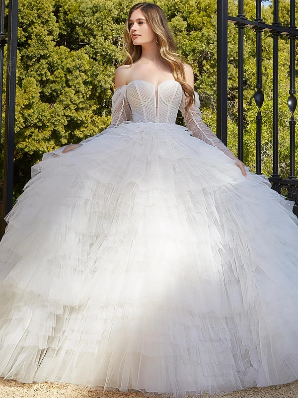 Front view Morilee Margot 4139 ruffled tulle ball gown wedding dress