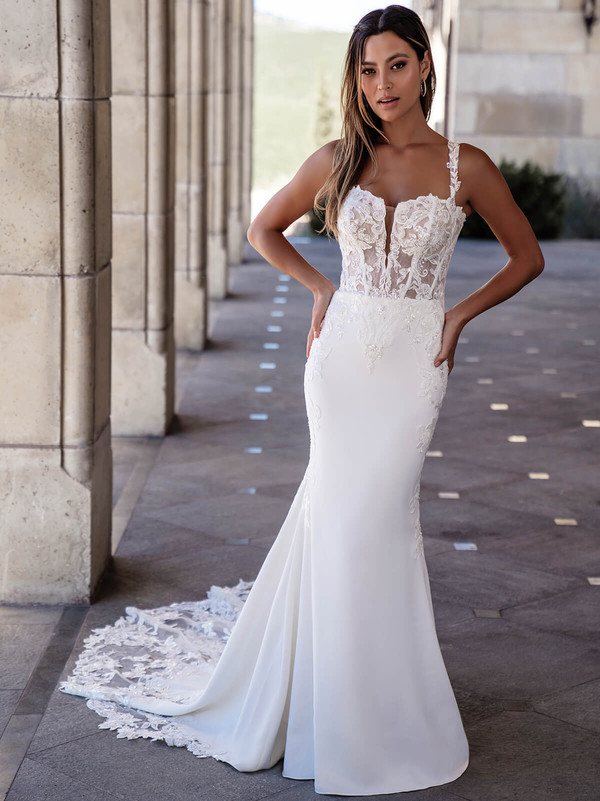 Front view of Allure Bridals A1101 crepe sheath wedding dress