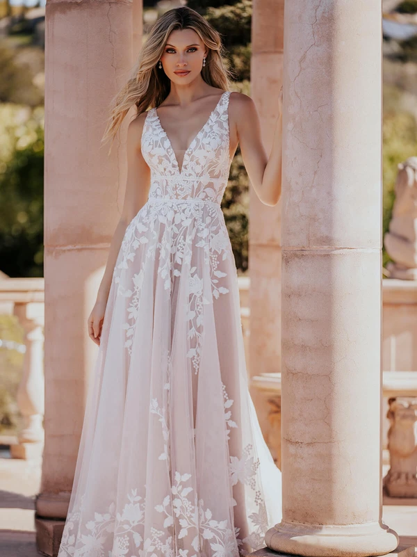 Front view of Allure Bridals A1157 lace A-line wedding dress