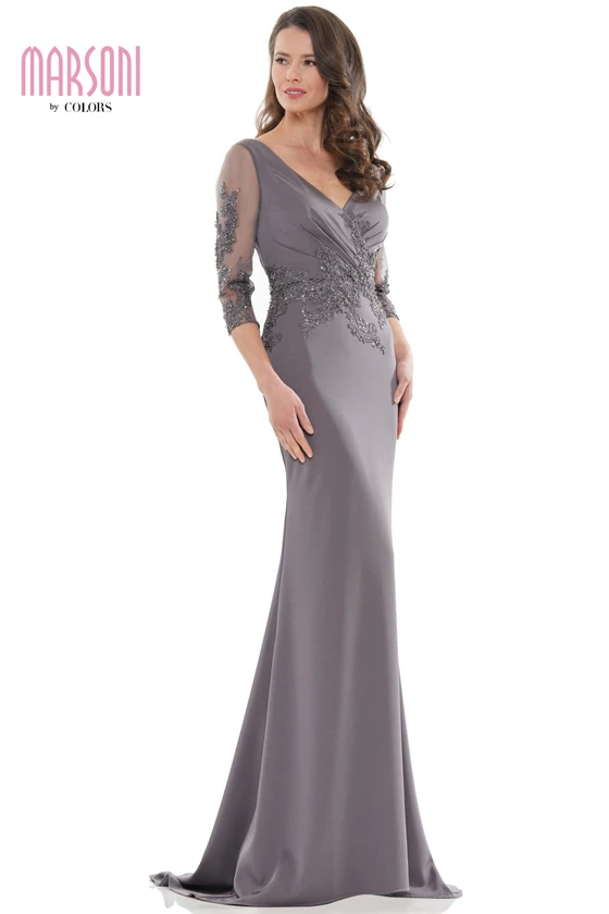 Side view Marsoni MV1145 charcoal grey mother of the bride dress