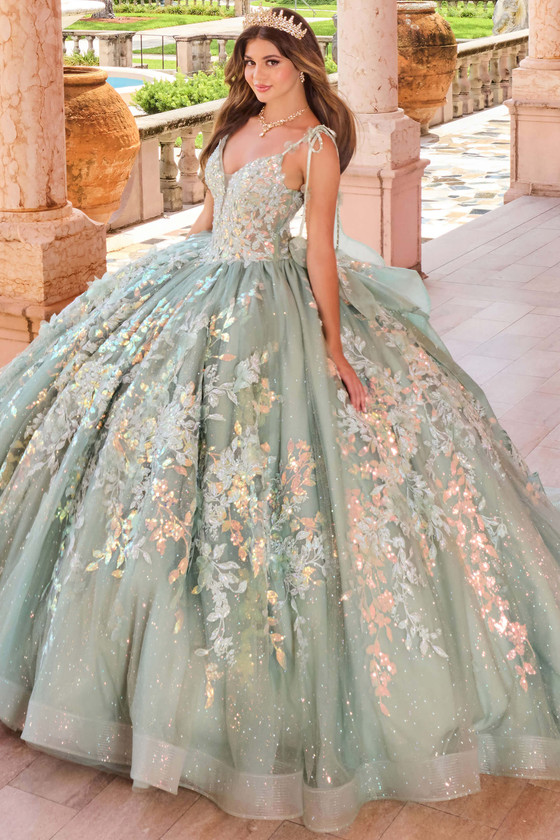 Princesa PR30157 sage quinceanera gown front view