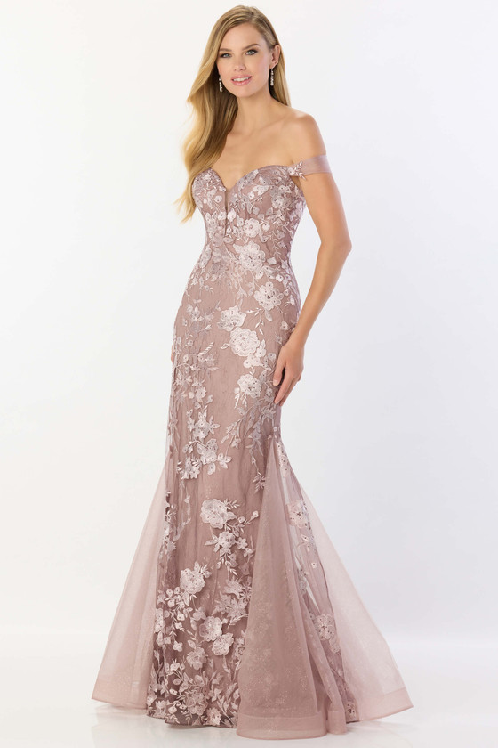 Front view of Rosewood Montage M2231 lace mother of the bride dress with sweetheart neckline