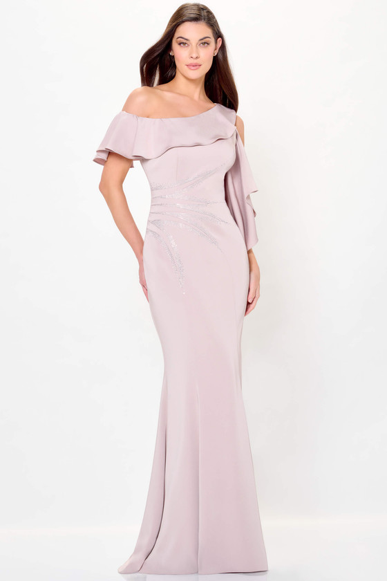 Front view of oyster Cameron Blake CB3237 crepe fit and flare mother dress