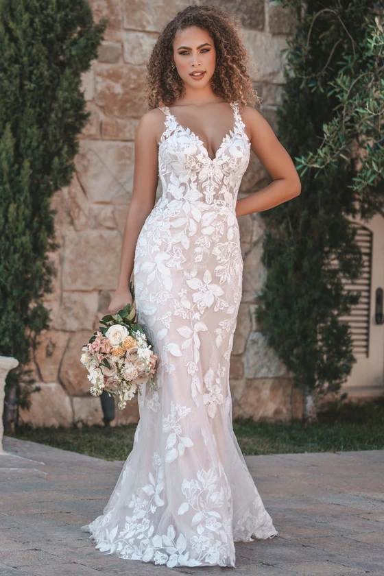 Front view of Allure Bridals A1207 sweetheart fitted lace wedding dress