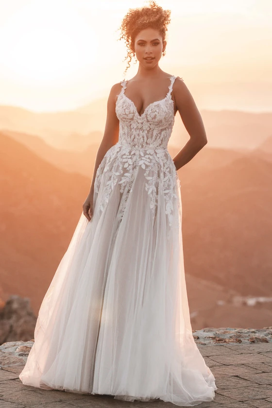 Front view of Allure Bridals A1211 A-line lace wedding dress
