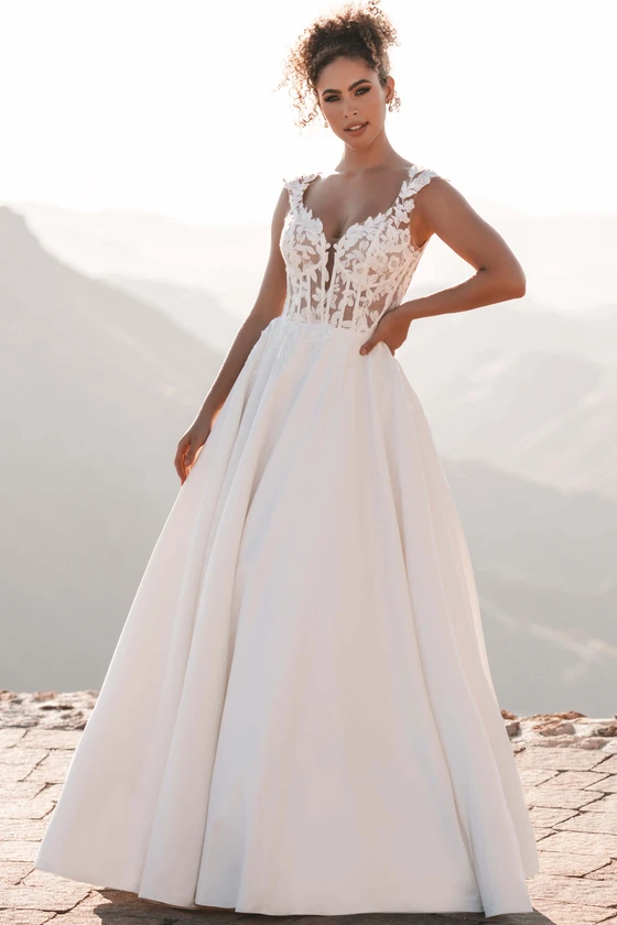Front view of Allure Bridals A1213 sweetheart satin wedding dress