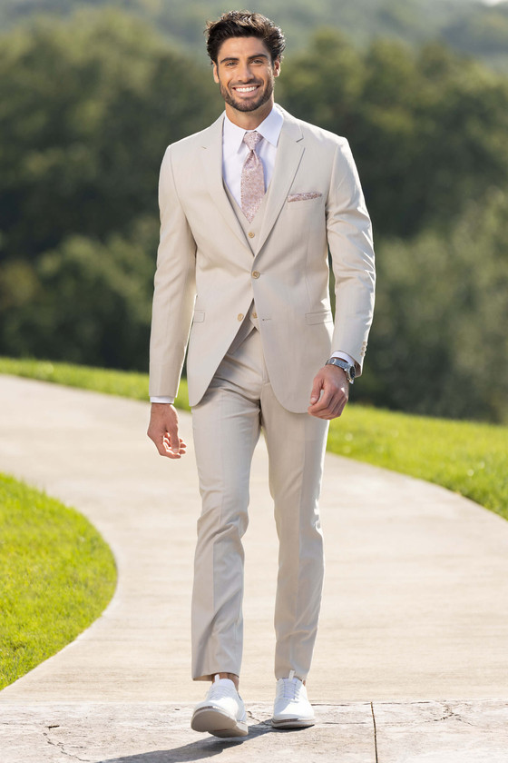 tan performance stretch ultra slim suit