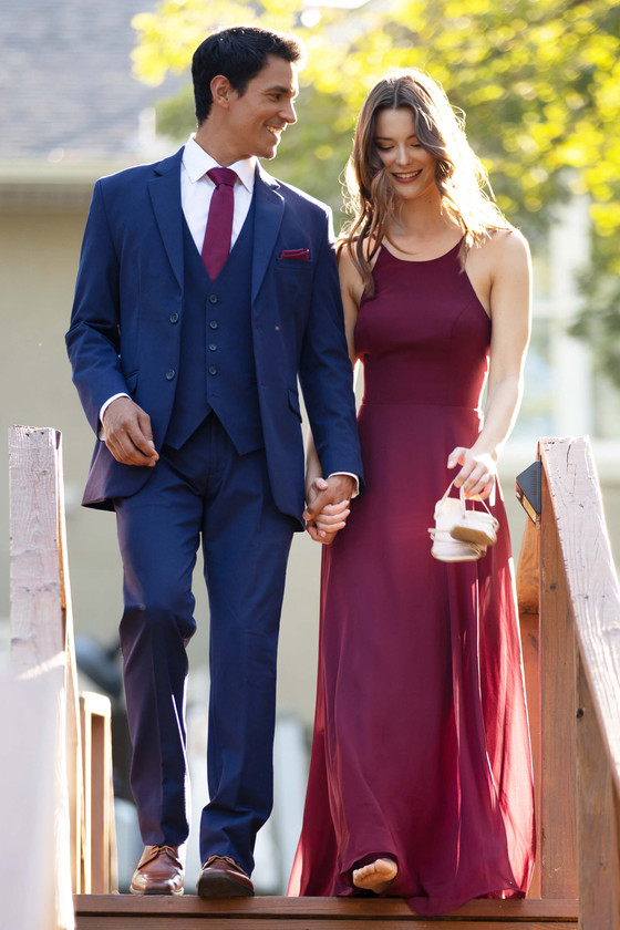 wedding party with cobalt blue suits