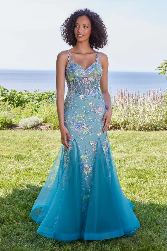 Teal/multi dress