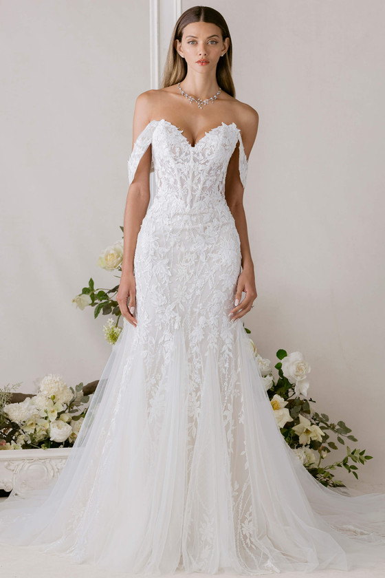 Morilee Lysander wedding gown front view with strapless neckline and mermaid silhouette