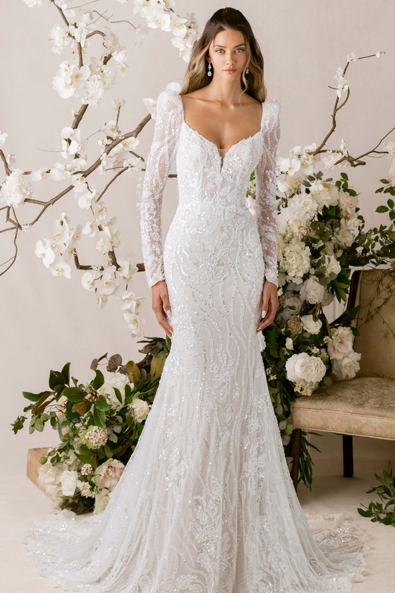 Morilee Prima wedding gown front view with sweetheart neckline and fit and flare silhouette
