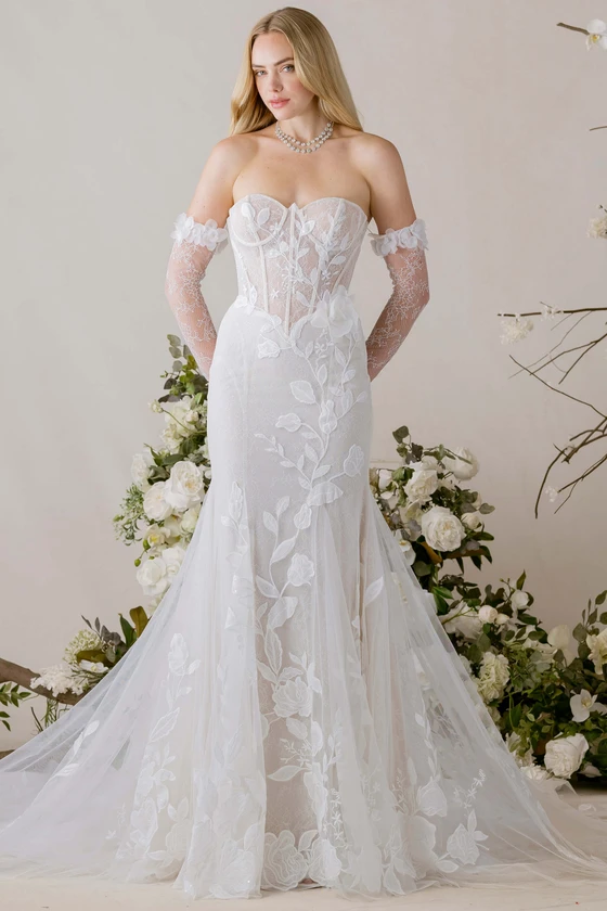 Morilee Elizaveta wedding dress front view with lace mermaid silhouette and floral appliqués