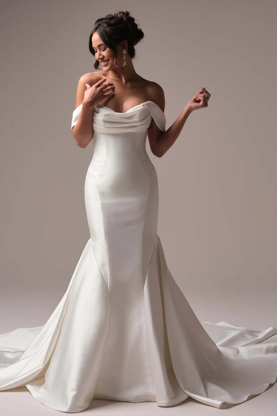 Maggie Sottero Odette wedding gown front view fit and flare satin strapless bodice
