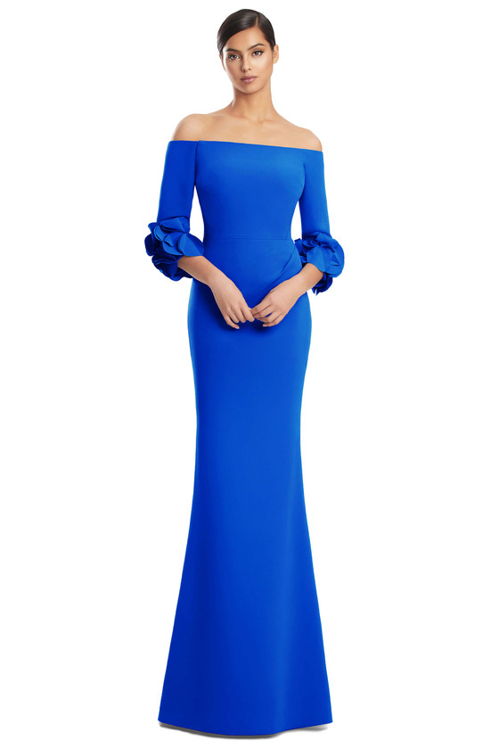 Front view of Alexander by Daymor 3251 royal blue crepe mother of the bride dress with straight neckline