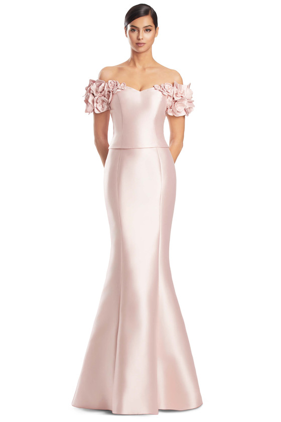 Front view of Alexander by Daymor 3254 soft pink satin twill mother of the bride dress with sweetheart neckline