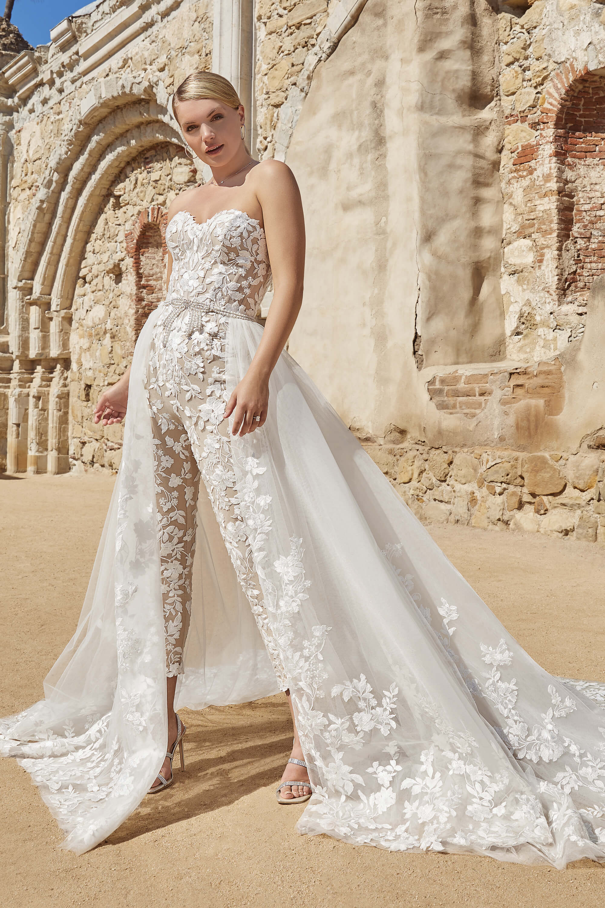 Two Piece Floral Lace Bridal Jumpsuit Casablanca 2464 Blanca