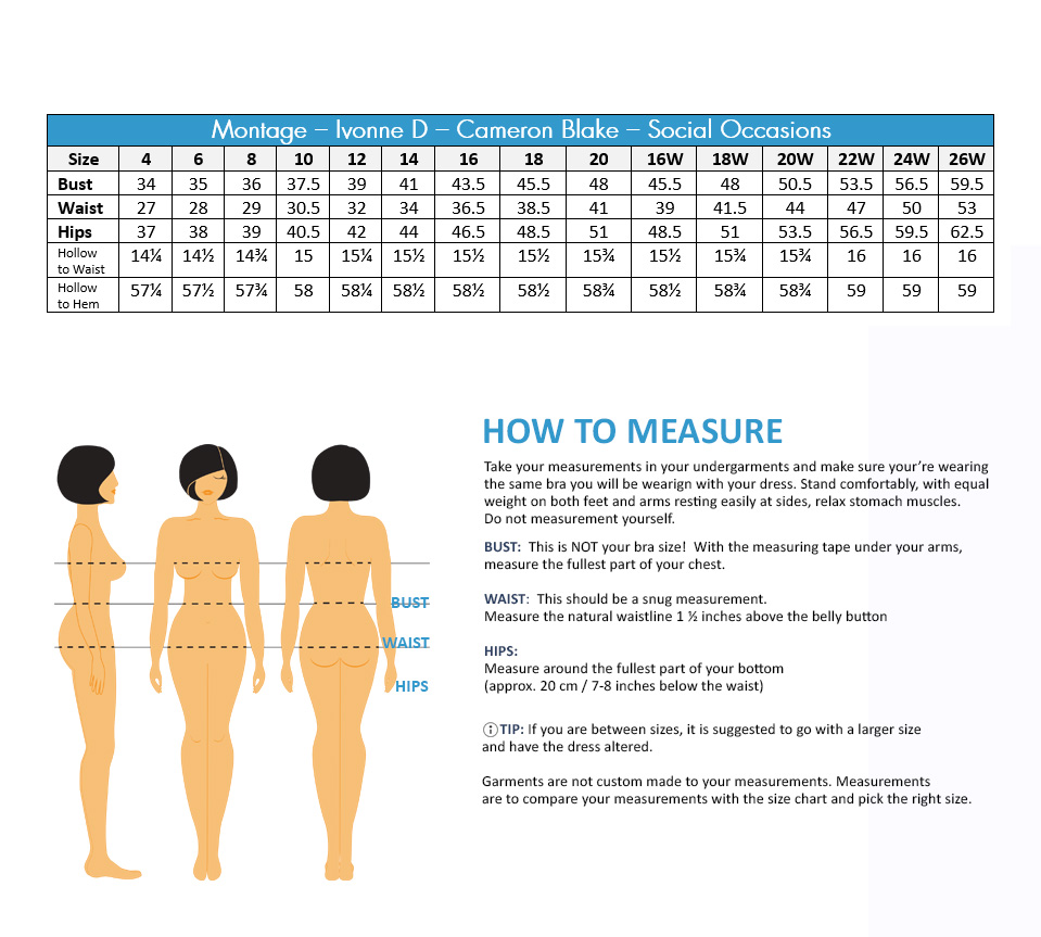 Montage Size Chart