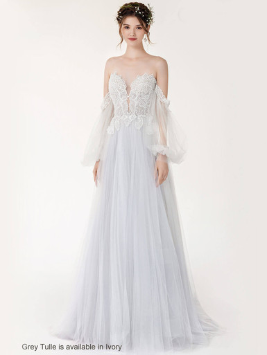 Puff Sleeves Chic Nostalgia Penelope Wedding Gown - DimitraDesigns.com