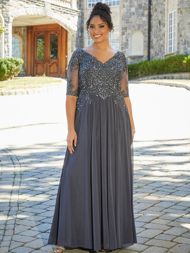 slate grey mother of the bride dresses Plus Size Morilee MGNY 71805 fifty plus mother of the bride outfits