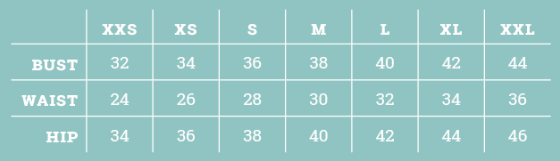 Size Chart XXS - XXL