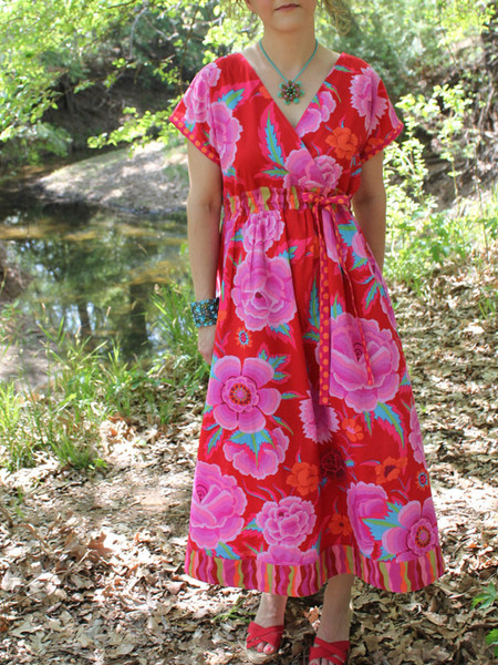 knee length dresses for ladies Juna Kimono Maxi Dress - Navy Print