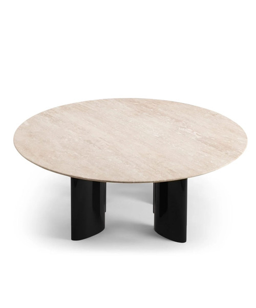 Round travertine and black legs coffee table