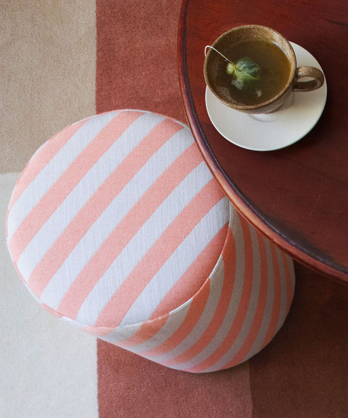Pink stripes jacquard fabric round footstool