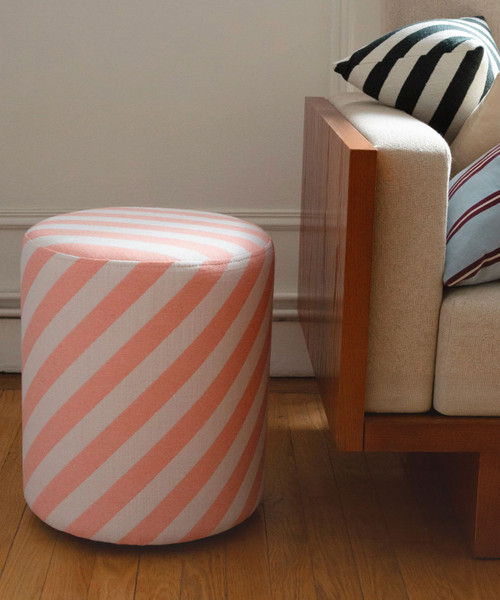 Pink stripes jacquard fabric round footstool