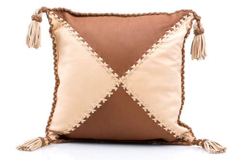 Cross Laced Whip Stitched Pillow - Brown/Sand Cross Laced Whip Stitched Pillow - Brown/Sand