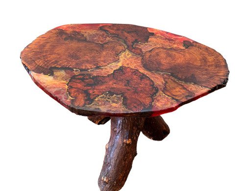 Red Resin with Burl Wood Coffee Table