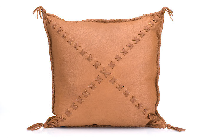 Cross Laced Whip Stitched Pillow - Sand