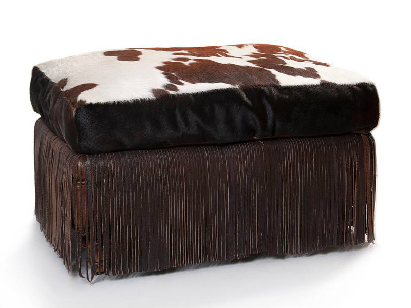 Ranch Ottoman with Cowhide & Buffalo Leather Fringe