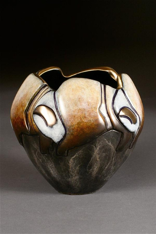 Buffalo Thunder in Spring bronze vessel