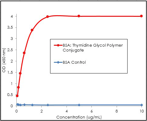 ELISA analysis using Rabbit Anti-Thymidine Glycol Monoclonal Antibody, Clone B29 (STMA00217). Tissue: BSA. Primary Antibody: Rabbit Anti-Thymidine Glycol Monoclonal Antibody (STMA00217).