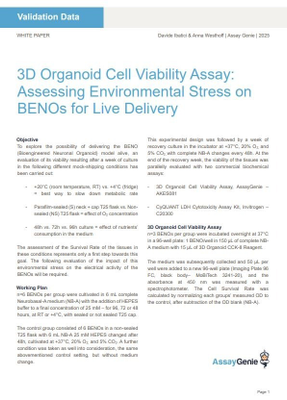 3D Organoid Cell Viability Assay: Assessing Environmental Stress on BENOs for Live Delivery